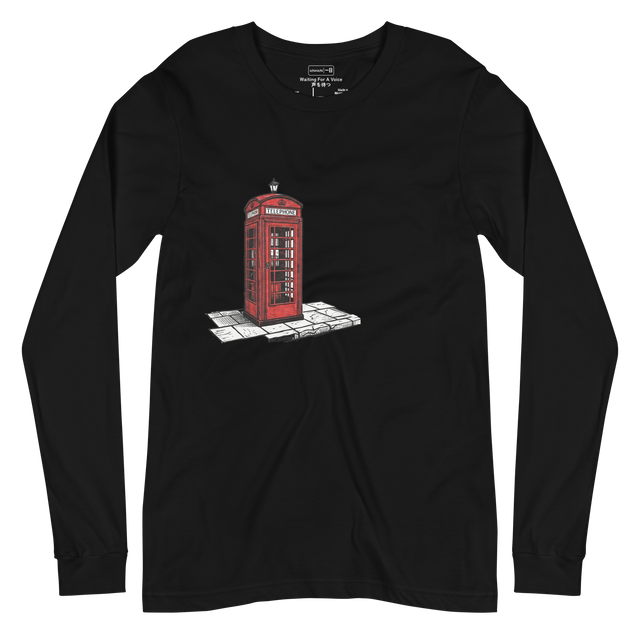 Old British telephone booth linocut graphic on a minimal sidewalk Long Sleeve T-Shirt