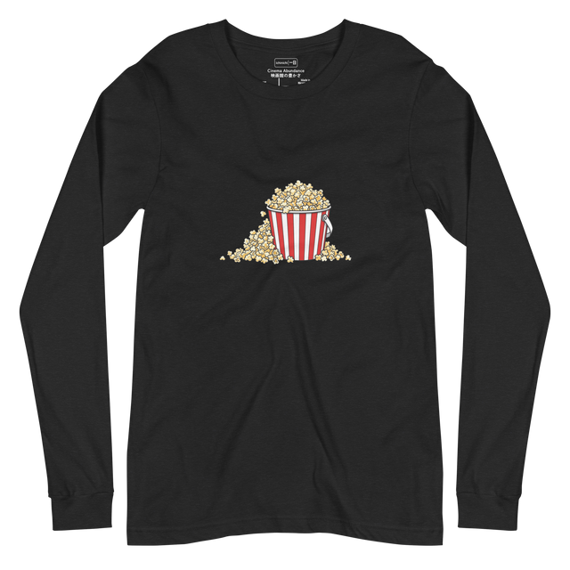 Minimalist illustration of an overflowing movie popcorn bucket on a Long Sleeve T-Shirt.