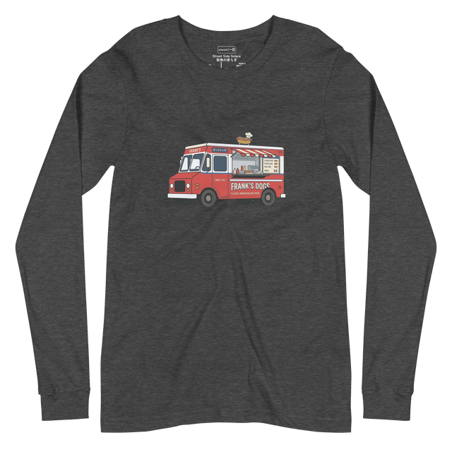 Minimalist illustration of a classic hot dog food truck with clean lines on a Long Sleeve T-Shirt.
