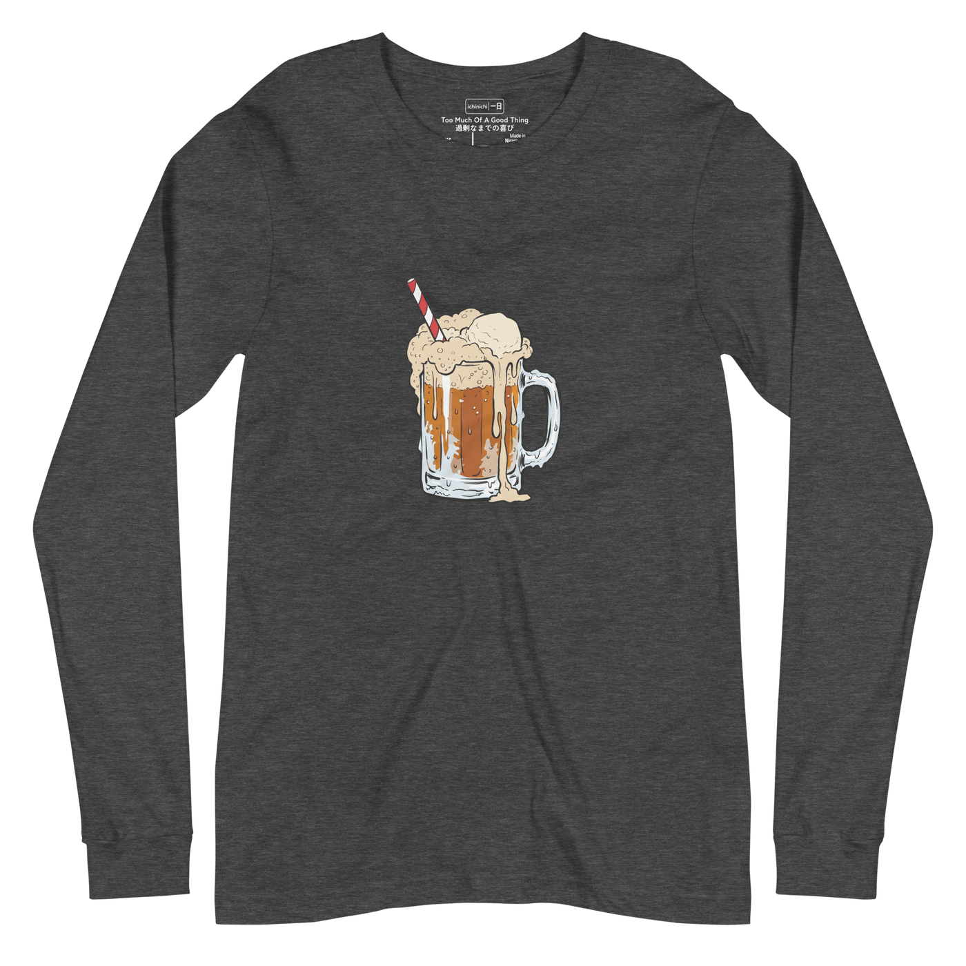 Modern marker illustration of a messy root beer float overflowing from a beer mug on a Long Sleeve T-Shirt.