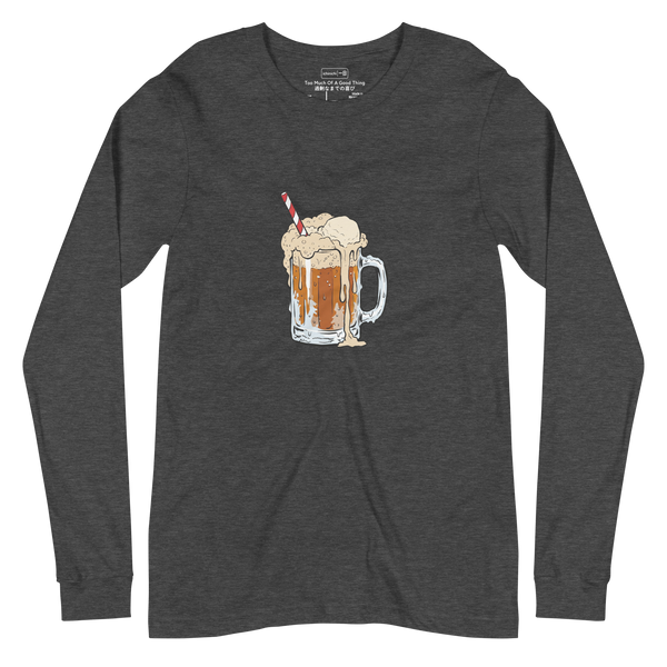 Modern marker illustration of a messy root beer float overflowing from a beer mug on a Long Sleeve T-Shirt.