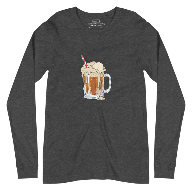 Modern marker illustration of a messy root beer float overflowing from a beer mug on a Long Sleeve T-Shirt.