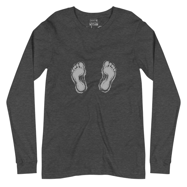 Minimalist grey silhouette of two footprints on a Long Sleeve T-Shirt.