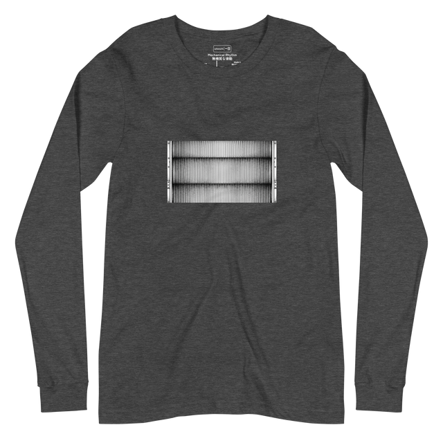 Long Sleeve T-Shirt printed with a textured, top-down view of heavy metal escalator ridges done in a stippling style.