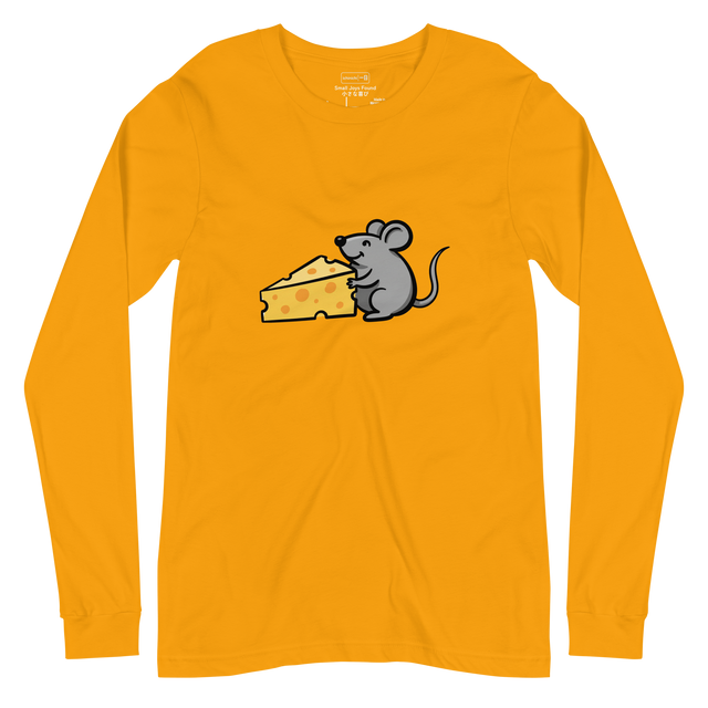 Clean vector-style graphic of a mouse and cheese on a Long Sleeve T-Shirt.