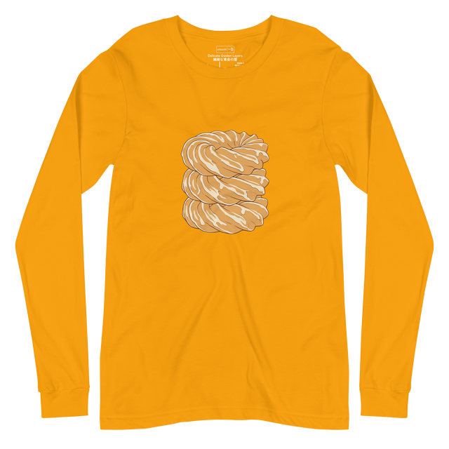 Hand-drawn illustration of three stacked French crullers on a Long Sleeve T-Shirt