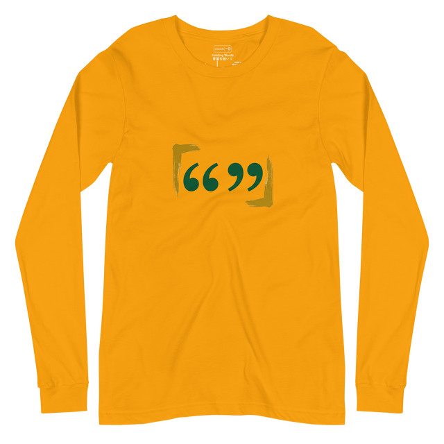 High-contrast digital illustration of English and Japanese quotation marks on a minimalist Long Sleeve T-Shirt.