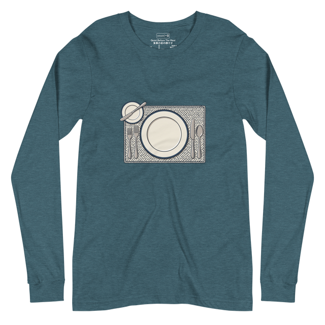 Bird's eye view table setting illustration in clean paint brush lines on Long Sleeve T-Shirt