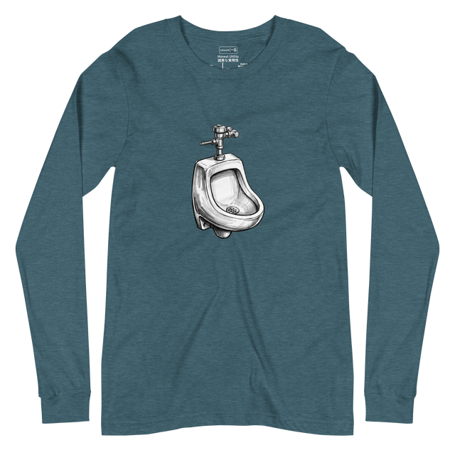 Black and silver marker illustration of a porcelain urinal on a Long Sleeve T-Shirt.