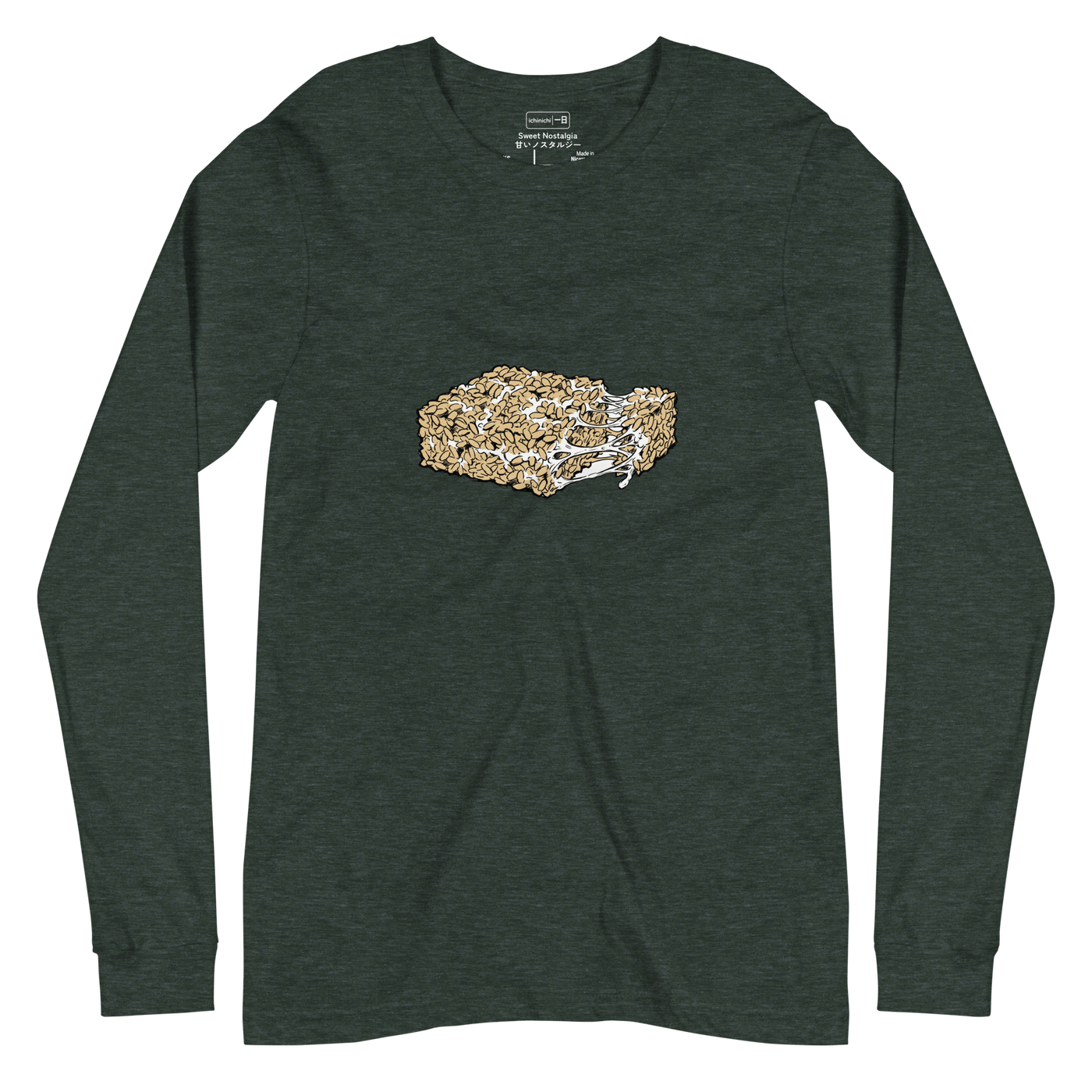 Marker illustration of a crispy rice cereal treat with melting gooey marshmallow on a Long Sleeve T-Shirt.