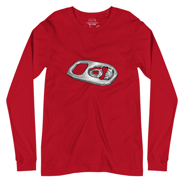 Cross-hatch ink illustration of a metal ring pull on a Long Sleeve T-Shirt, isolated against a solid background.