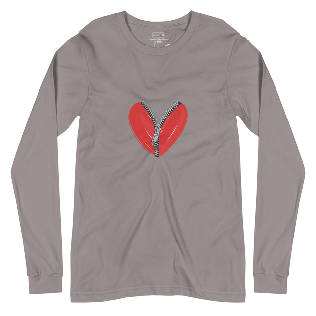 Vector illustration of a heart being unzipped, minimalist long sleeve t-shirt.