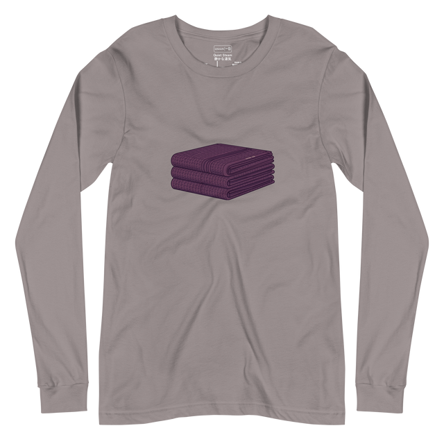 Minimalist illustration of a stack of folded waffle-weave towels, centered on a Long Sleeve T-Shirt.