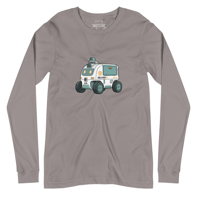 Minimalist delivery robot illustration with marker color accents on a Long Sleeve T-Shirt.