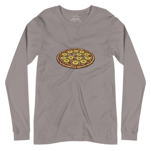 Minimalist marker illustration of a bird's eye view pizza with pineapple rings on a Long Sleeve T-Shirt.