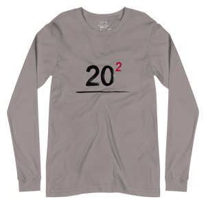 ロングスリーブTシャツに、赤と黒で描かれた20の2乗をモチーフにした幾何学的なグラフィック。