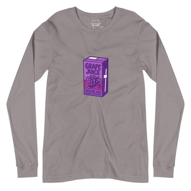 Marker illustration of a purple grape juice carton on a long sleeve t-shirt.