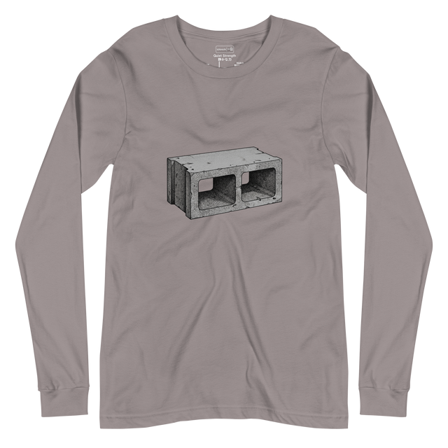 Stippled concrete cinder block graphic on long sleeve t-shirt front.