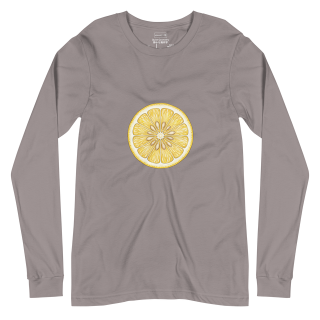 Hand-drawn color pencil illustration of a lemon cross slice, soft yellow tones, Minimalist Long Sleeve T-Shirt.