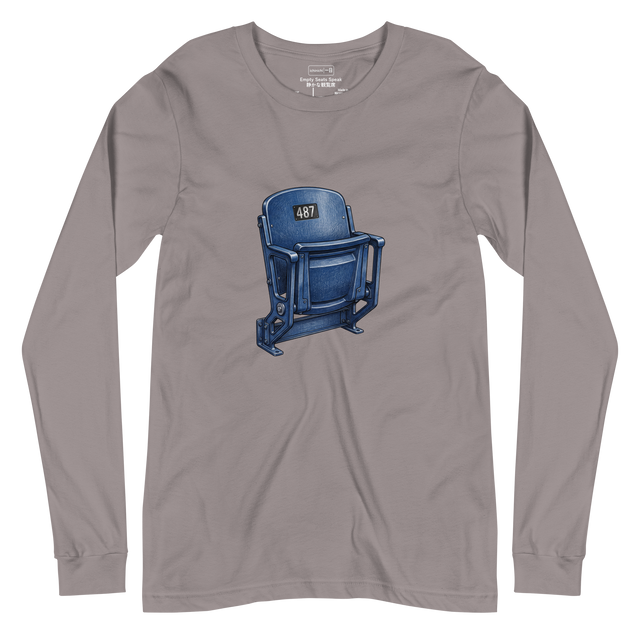 A hand-drawn color pencil illustration of an old school folded stadium seat printed on a Long Sleeve T-Shirt.