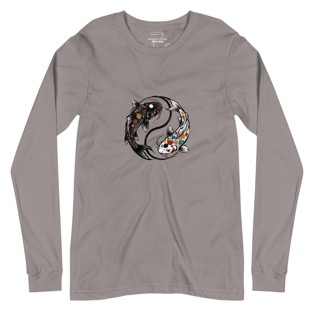 Minimalist dual koi fish graphic in brush pen style on a Long Sleeve T-Shirt.