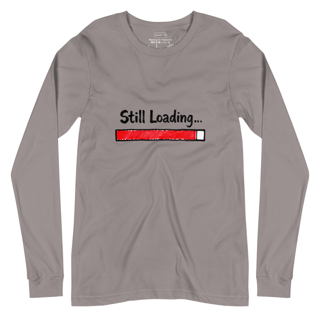 Ninety-Nine Percent graphic long sleeve t-shirt with hand drawn 99 percent progress bar and text stuck loading.