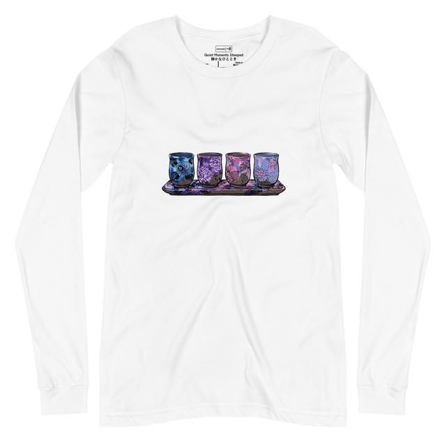 Hydrangea Yunomi ink wash graphic on front of Long Sleeve T-Shirt