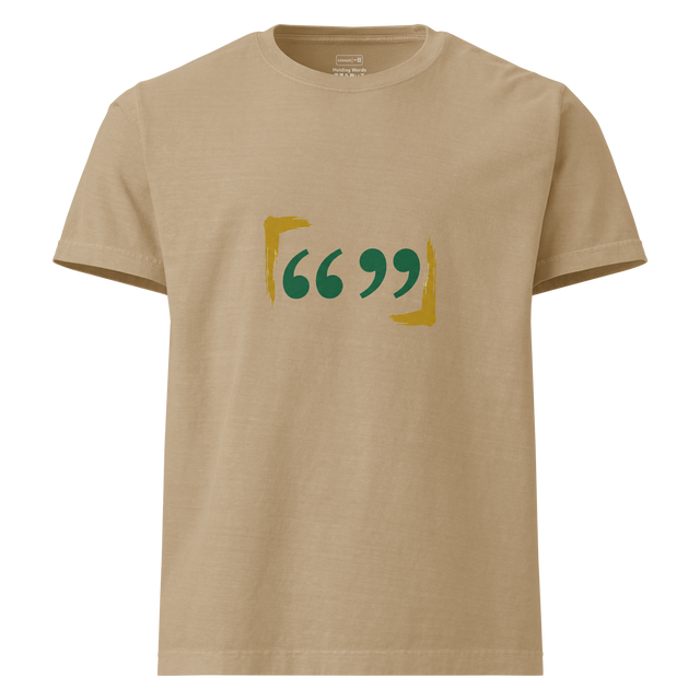 High-contrast digital illustration of English and Japanese quotation marks on a minimalist Oversize T-Shirt.