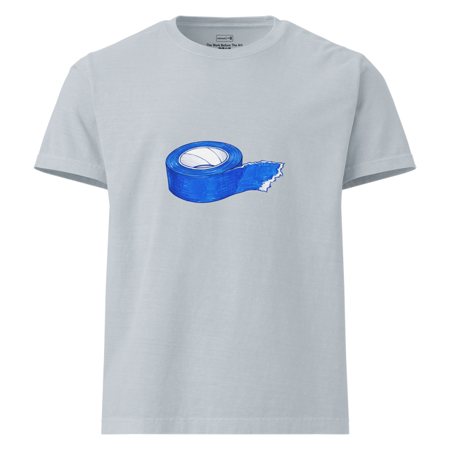 Oversize T-Shirt featuring a marker illustration of blue painters tape with torn edges.