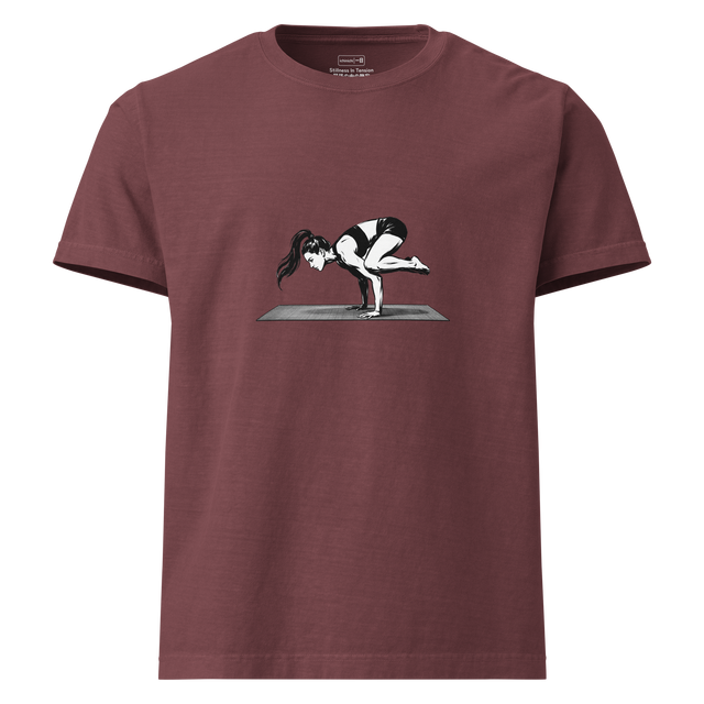 Minimalist brush pen silhouette of a female in crow pose printed on an Oversize T-Shirt.
