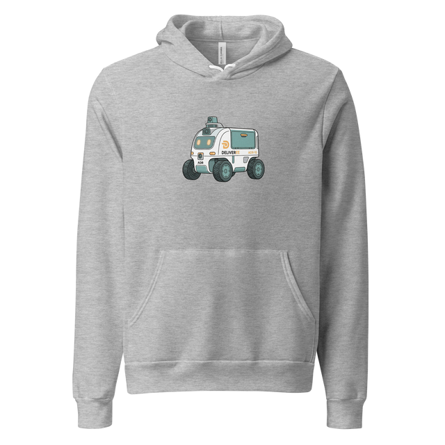 Clean line drawing of a small delivery robot with marker details on a Pullover Hoodie.