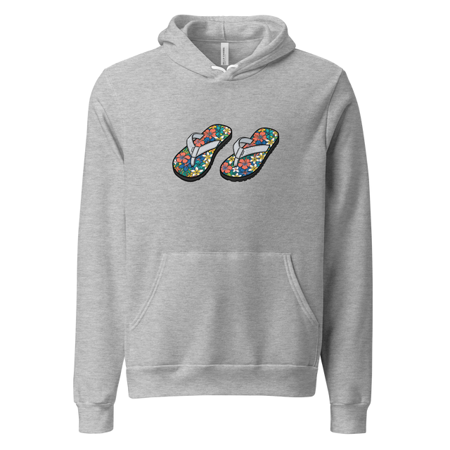 A minimalist brush pen illustration of a floral flip flop printed on a Pullover Hoodie.