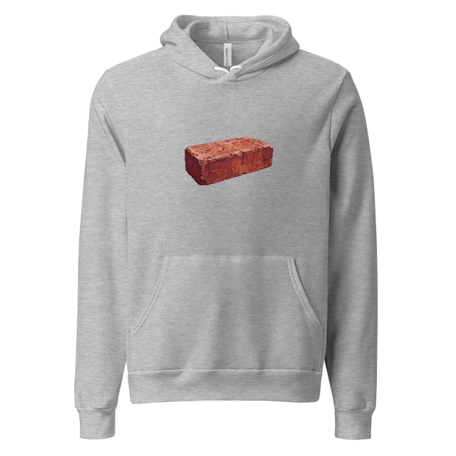 A minimalist Pullover Hoodie featuring a red brick paver drawn in a stippled art style.