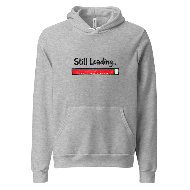Ninety-Nine Percent graphic pullover hoodie with hand drawn 99 percent progress bar and text stuck loading.