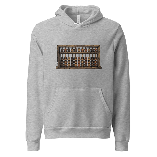 Woodcut illustration of an old wooden abacus with round beads on a Pullover Hoodie.