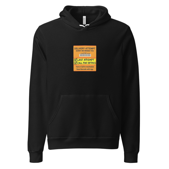 Graphic illustration of a generic delivery door tag on a Pullover Hoodie