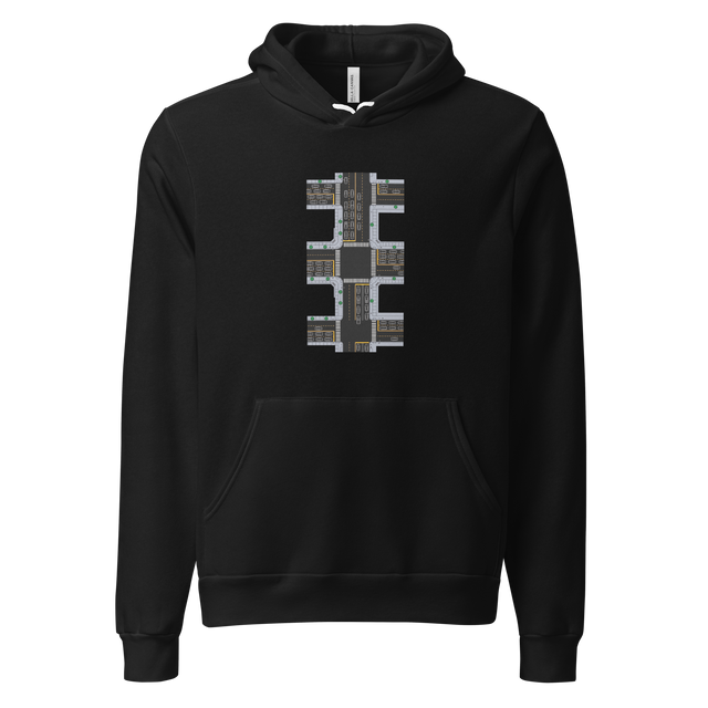 Simple line drawing of cars and road markings on a Pullover Hoodie.