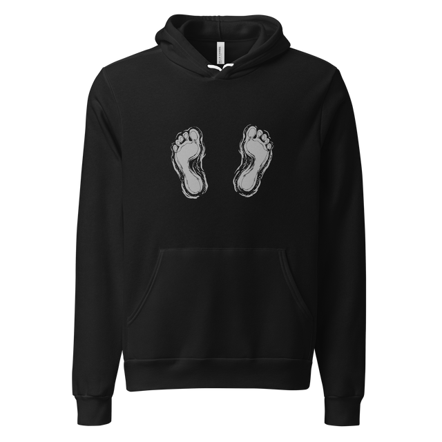 Minimalist grey silhouette of two footprints on a Pullover Hoodie.