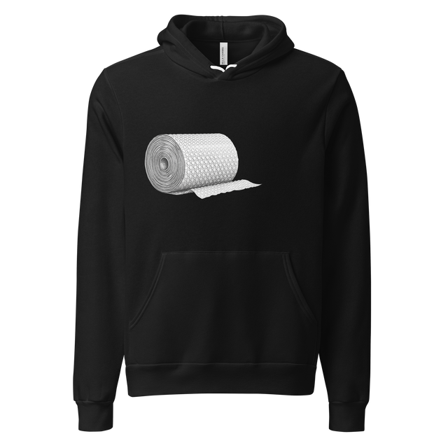 A textured stippling graphic of an expansive roll of bubble wrap featured on a Pullover Hoodie.