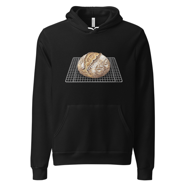 Pullover Hoodie featuring an intricate illustration of a sourdough bread loaf on a wire rack.