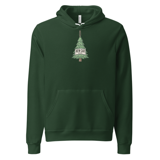 Thick marker stroke pine tree air freshener design with text on a Pullover Hoodie.