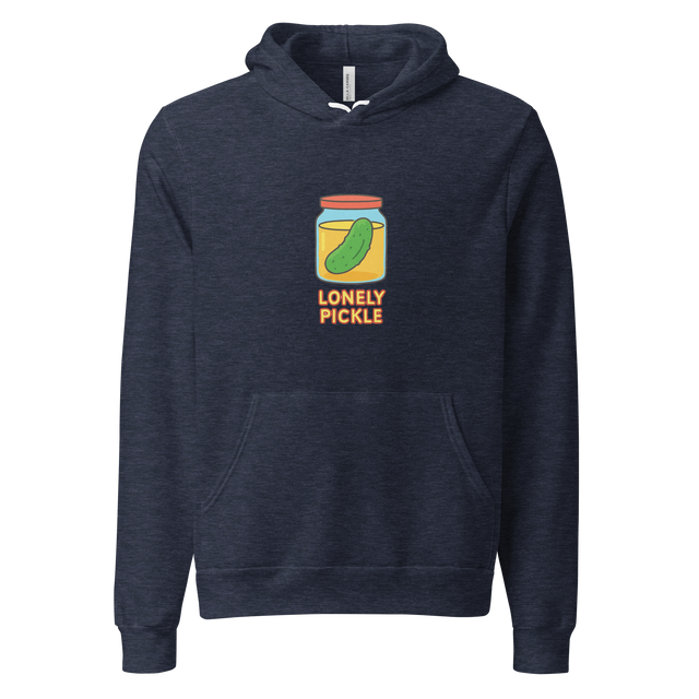 Navy hoodie with 'Lonely Pickle' graphic on a white background