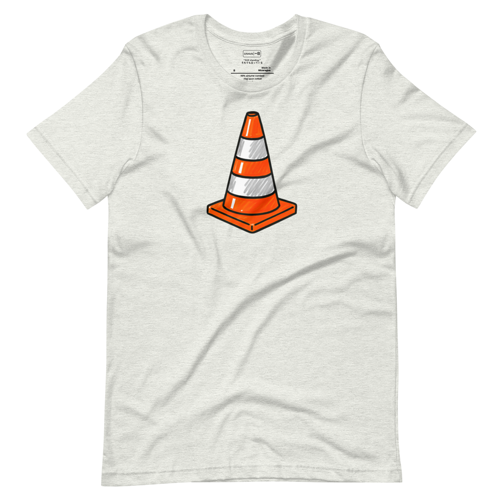 Minimalist illustration of a single orange traffic cone symbolizing calm reliability and balance in motion.