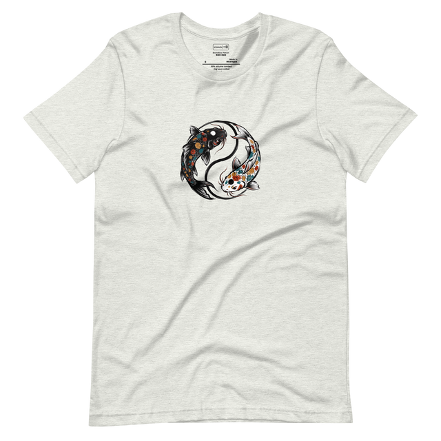 Two koi fish in a yin yang circle in brush pen style on a Short Sleeve T-Shirt.