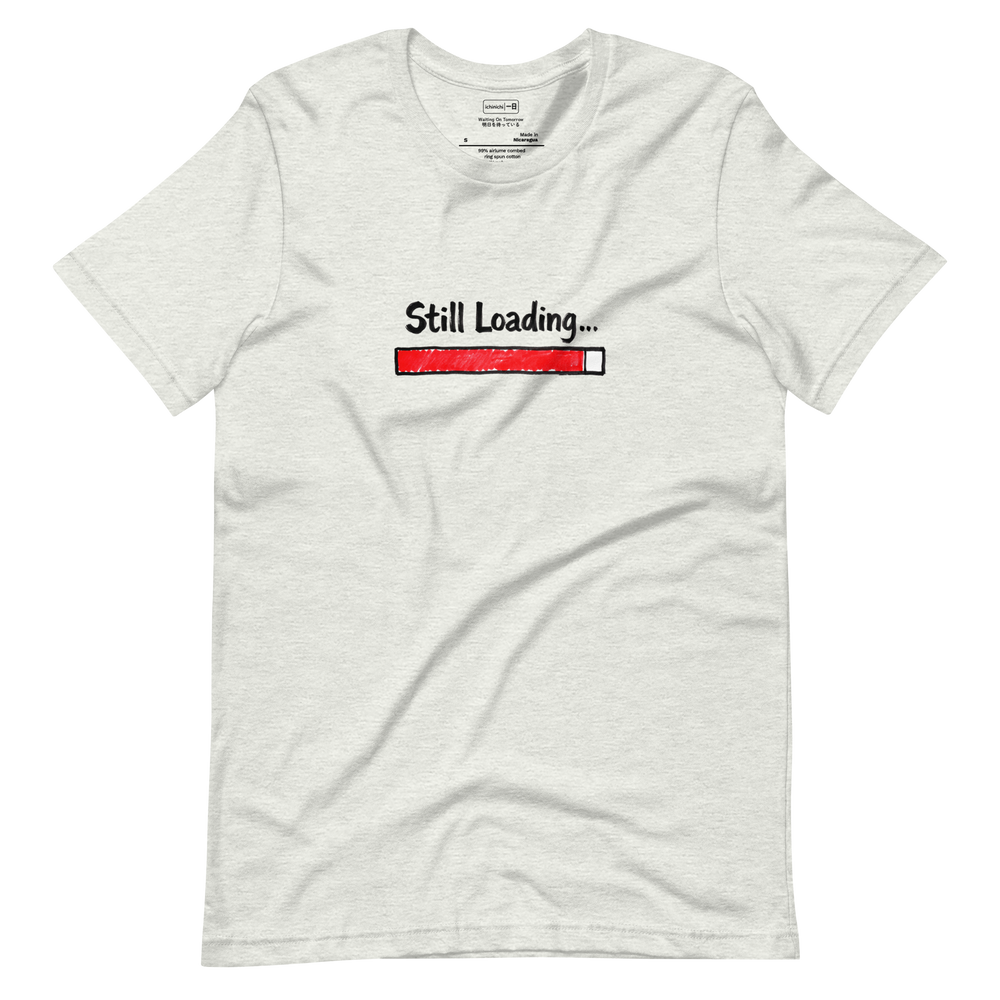 Ninety-Nine Percent graphic short sleeve t-shirt with hand drawn 99 percent progress bar and text stuck loading.