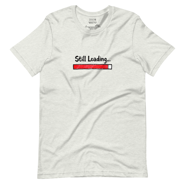 Ninety-Nine Percent graphic short sleeve t-shirt with hand drawn 99 percent progress bar and text stuck loading.