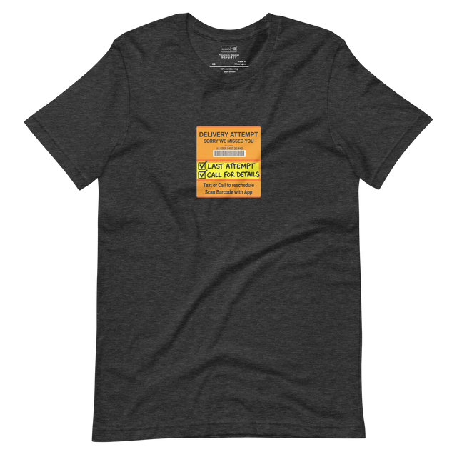 Graphic illustration of a generic delivery door tag on a Short Sleeve T-Shirt