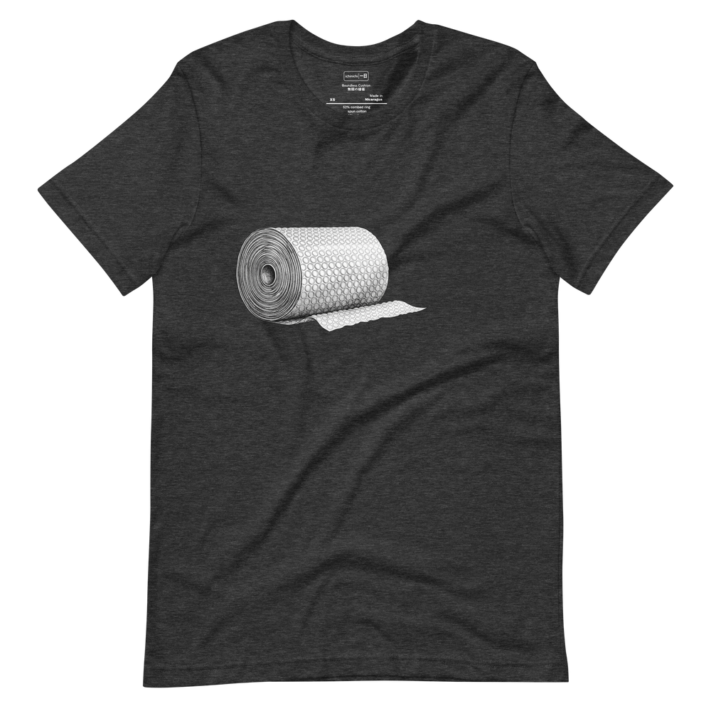 A stippling ink illustration of a large roll of bubble wrap with repeating circular patterns on a Short Sleeve T-Shirt.