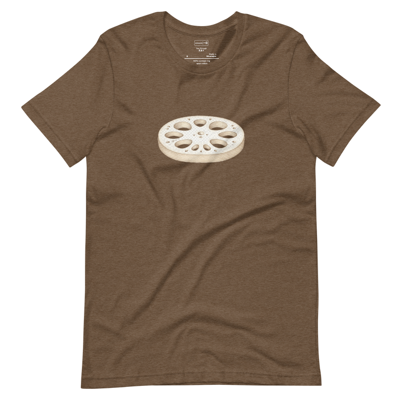 Minimalist lotus root cross-section illustration on white T-Shirt.