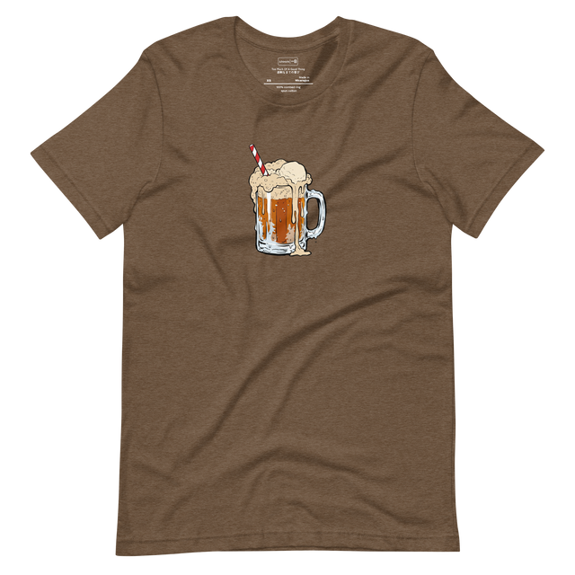 Modern marker illustration of a messy root beer float overflowing from a beer mug on a Short Sleeve T-Shirt.